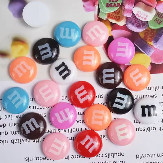 20Pcs Kawaii M Beans Flat back Resin Cabochon Round Candy Fake Food DIY Embellishments for Scrapbooking Phone Deco Parts 15mm